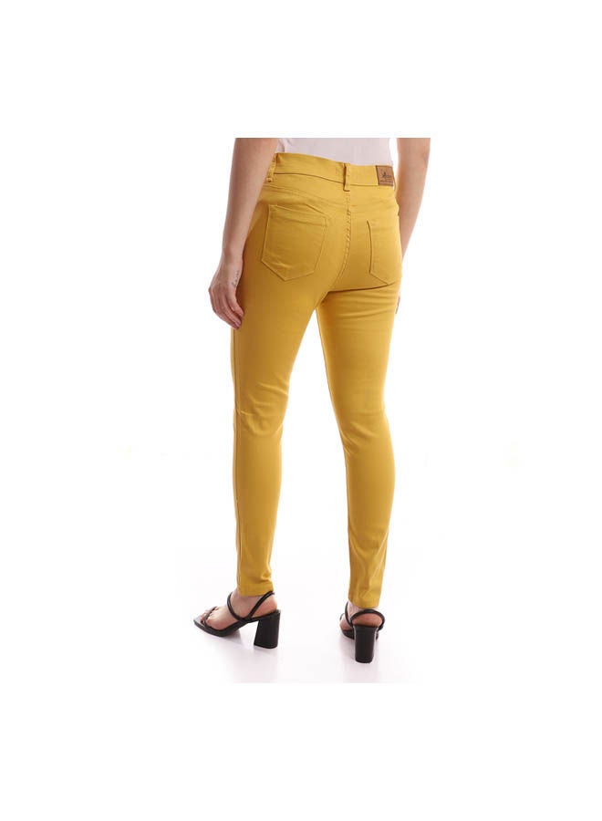 Andora Casual Plain Basic High-Rise Jeggings Beige  - Image 3