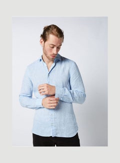 Olymp Casual Plain Basic Collared Neck Long Sleeve Shirt SkyBlue  - Image 1
