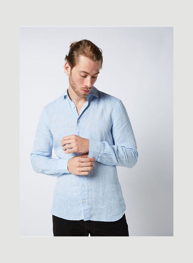 Olymp Casual Plain Basic Collared Neck Long Sleeve Shirt SkyBlue  - Image 1