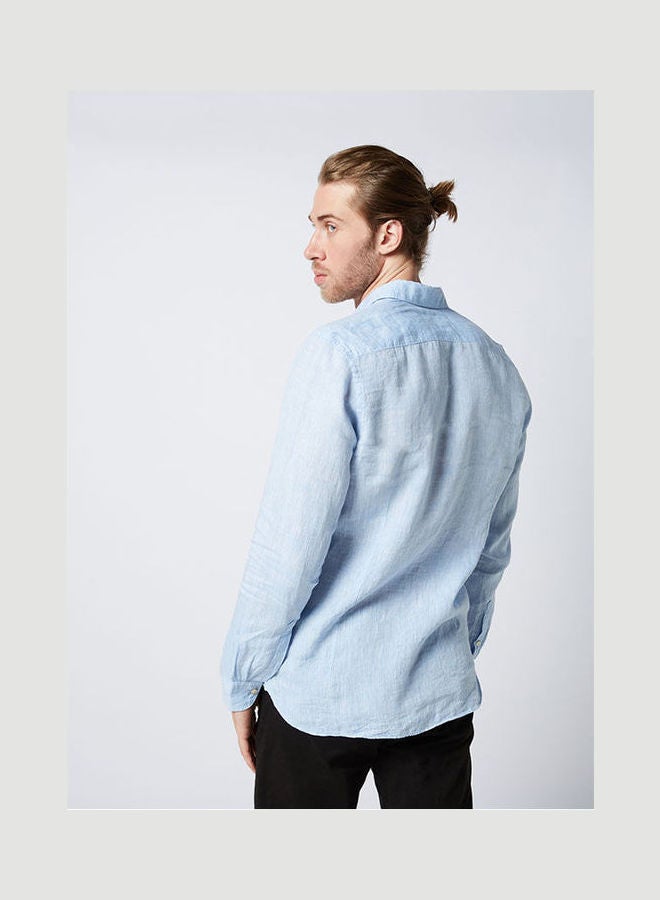 Olymp Casual Plain Basic Collared Neck Long Sleeve Shirt SkyBlue  - Image 2