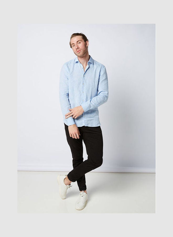 Olymp Casual Plain Basic Collared Neck Long Sleeve Shirt SkyBlue  - Image 3