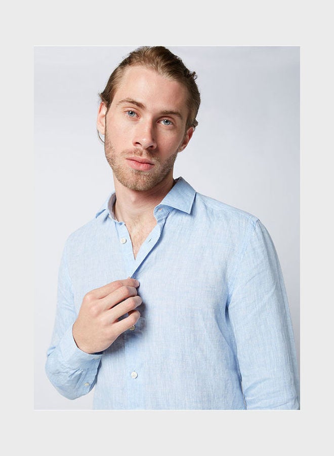 Olymp Casual Plain Basic Collared Neck Long Sleeve Shirt SkyBlue  - Image 4