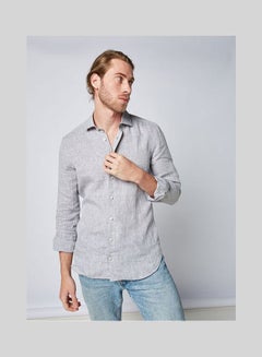 Casual Plain Basic Collared Neck Long Sleeve Shirt Grey