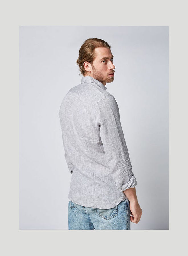 Olymp - Casual Plain Basic Collared Neck Long Sleeve Shirt Grey - Image 1
