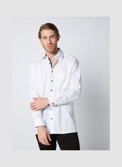 Olymp Casual Plain Basic Collared Neck Long Sleeve Shirt White  - Image 1
