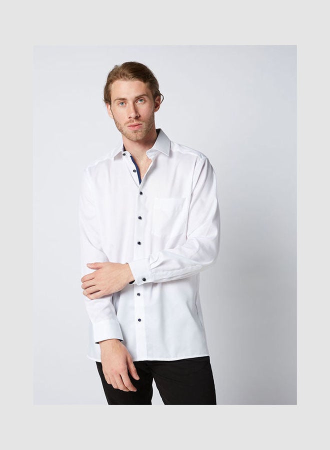 Olymp Casual Plain Basic Collared Neck Long Sleeve Shirt White - Image 1