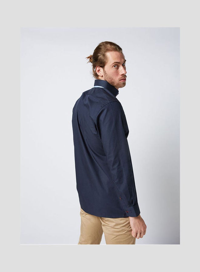 Olymp - Casual Plain Basic Collared Neck Long Sleeve Shirt DarkBlue - Image 1