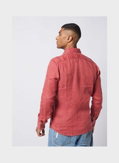 Olymp Casual Plain Basic Collared Neck Long Sleeve Shirt DarkRed  - Image 2