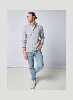 Olymp Casual Plain Basic Collared Neck Long Sleeve Shirt Grey  - Image 3