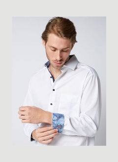 Olymp Casual Plain Basic Collared Neck Long Sleeve Shirt White  - Image 4