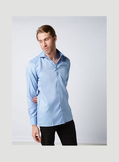 Olymp Casual Plain Basic Collared Neck Long Sleeve Shirt Blue  - Image 1