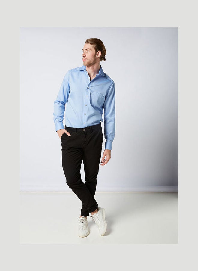 Olymp Casual Plain Basic Collared Neck Long Sleeve Shirt Blue  - Image 3