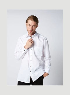 Casual Plain Basic Collared Neck Long Sleeve Shirt White