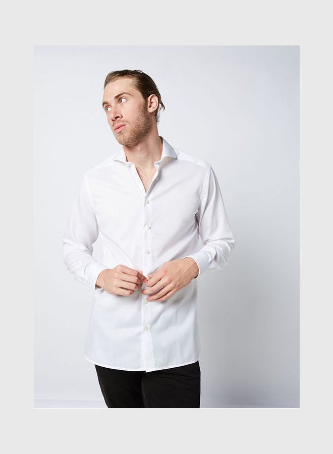 Olymp - Casual Plain Basic Collared Neck Long Sleeve Shirt White - Image 1