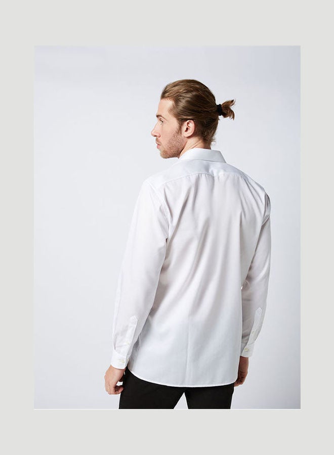 Olymp - Casual Plain Basic Collared Neck Long Sleeve Shirt White - Image 1