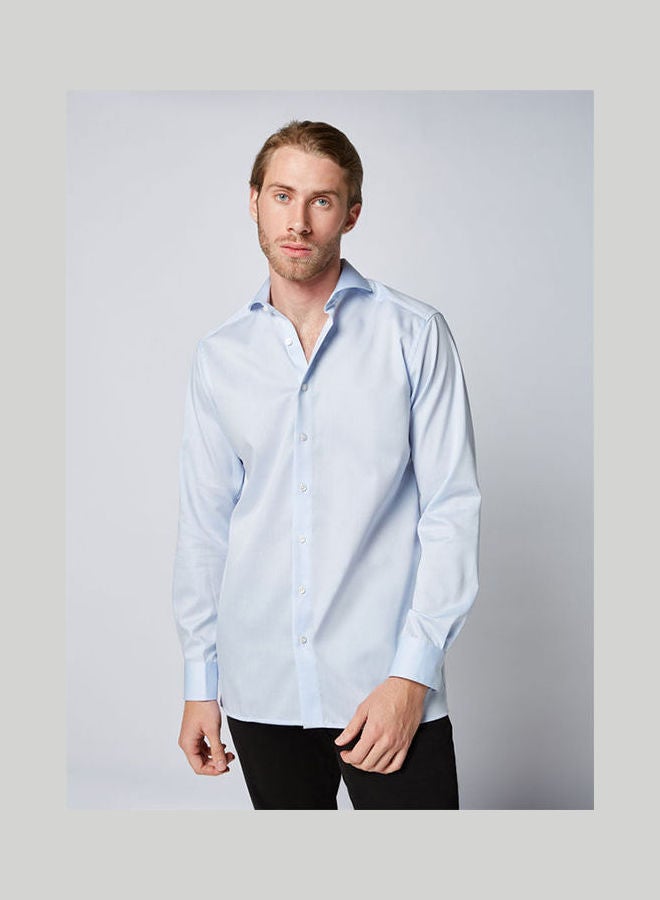 Olymp - Casual Plain Basic Collared Neck Long Sleeve Shirt SkyBlue - Image 1