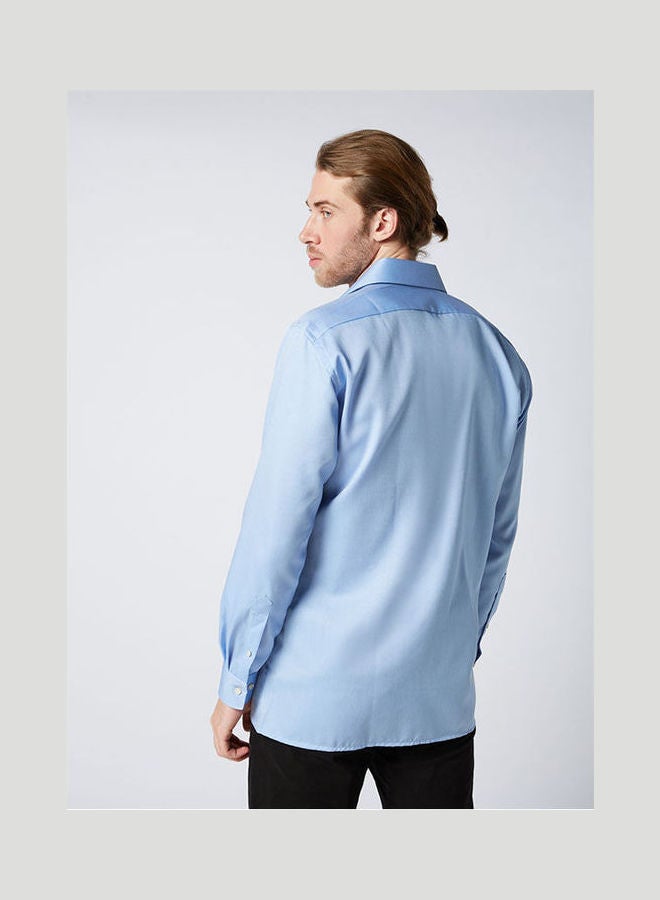 Olymp Casual Plain Basic Collared Neck Long Sleeve Shirt Blue  - Image 2