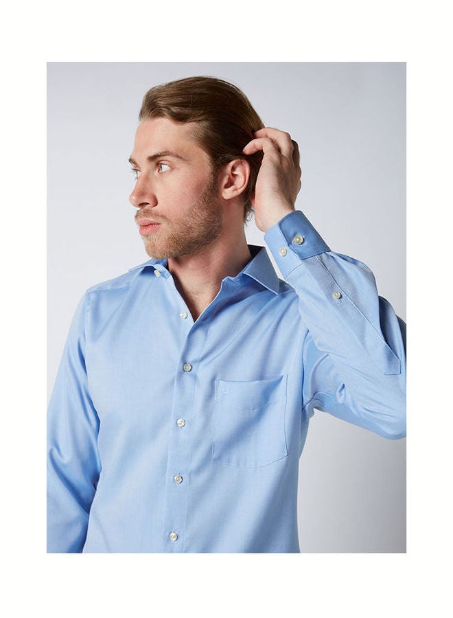 Olymp Casual Plain Basic Collared Neck Long Sleeve Shirt Blue  - Image 4