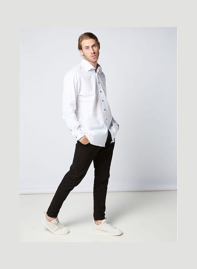 Olymp - Casual Plain Basic Collared Neck Long Sleeve Shirt White - Image 1
