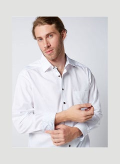 Olymp Casual Plain Basic Collared Neck Long Sleeve Shirt White  - Image 4