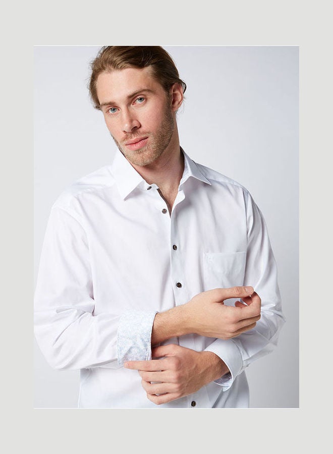 Olymp - Casual Plain Basic Collared Neck Long Sleeve Shirt White - Image 1