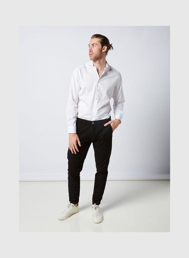 Olymp - Casual Plain Basic Collared Neck Long Sleeve Shirt White - Image 1