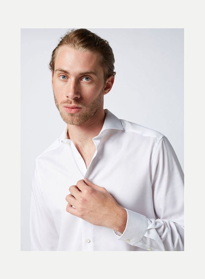 Olymp - Casual Plain Basic Collared Neck Long Sleeve Shirt White - Image 1