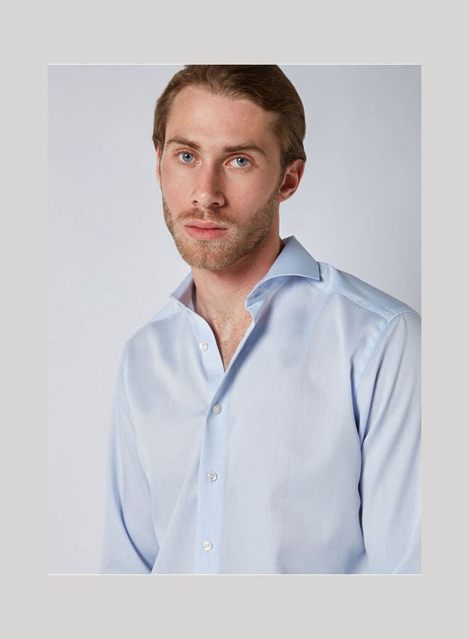 Olymp - Casual Plain Basic Collared Neck Long Sleeve Shirt SkyBlue - Image 1