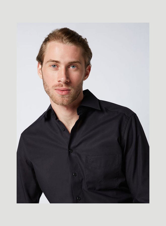 Olymp - Casual Plain Basic Collared Neck Long Sleeve Shirt Black - Image 1