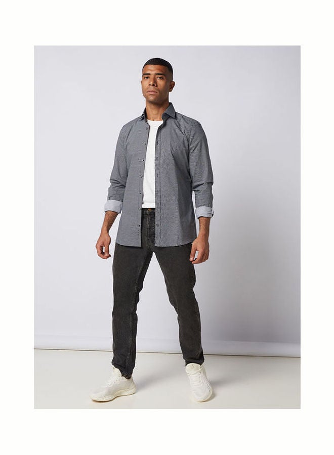 Olymp - Polka Dot Collared Neck Shirt Black-White - Image 1