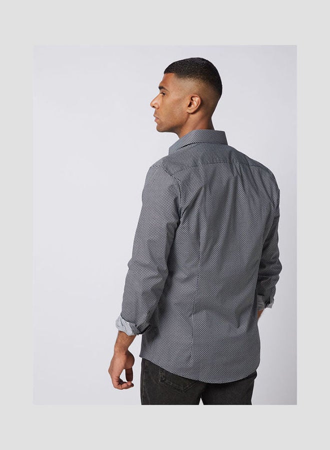 Olymp - Polka Dot Collared Neck Shirt Black-White - Image 1