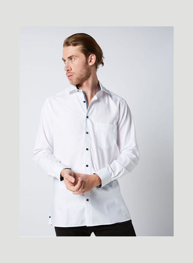 Olymp Plain Basic Collared Neck Shirt White  - Image 1