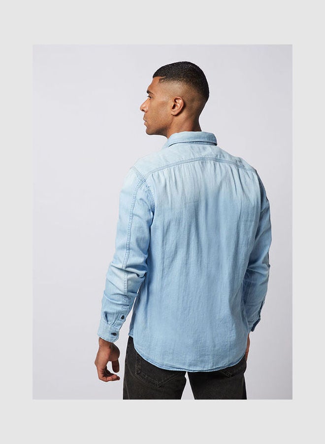 Replay - Casual Plain Basic Collared Neck Long Sleeve Shirt BabyBlue - Image 1