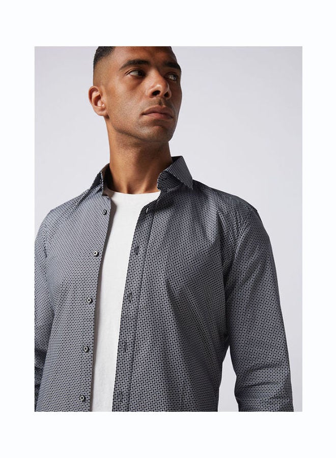Olymp - Polka Dot Collared Neck Shirt Black-White - Image 1