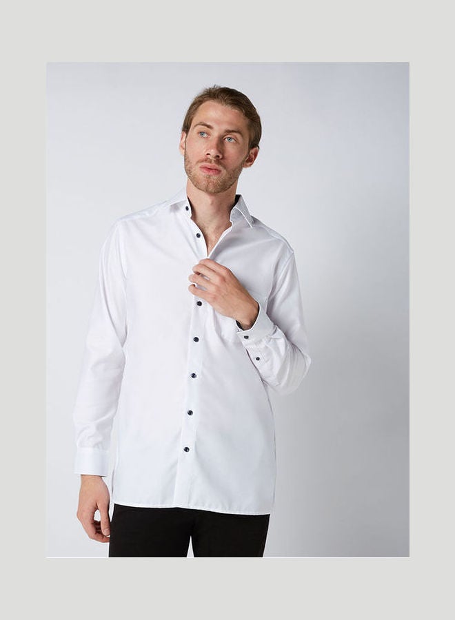 أوليمب Plain Basic Collared Neck Shirt White  - Image 1