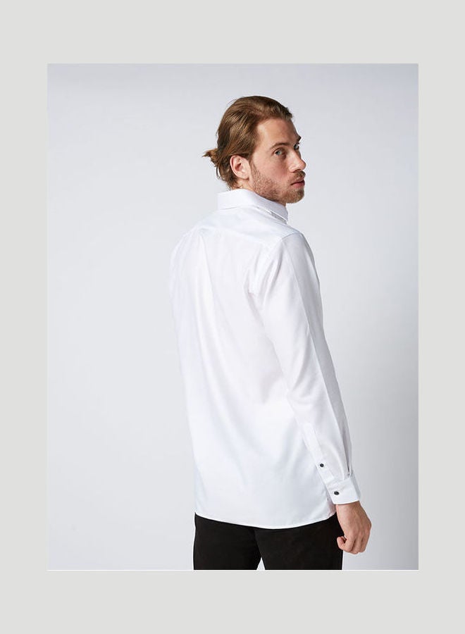 أوليمب Plain Basic Collared Neck Shirt White  - Image 4