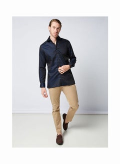 Plain Basic Collared Neck Shirt Dark-Blue - v1652802110/N53300112V_2