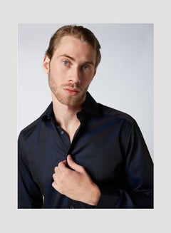 Plain Basic Collared Neck Shirt Dark-Blue - v1652802110/N53300112V_3