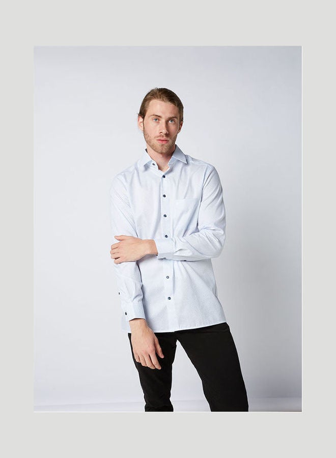 Plain Basic Collared Neck Shirt Blue - v1652802110/N53300118V_1