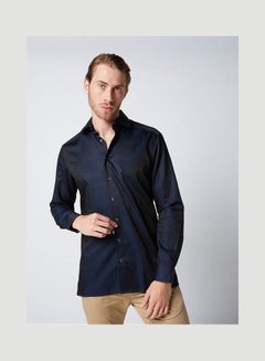 Plain Basic Collared Neck Shirt Dark-Blue - v1652802111/N53300112V_1