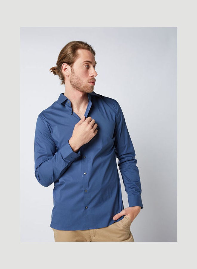 Olymp - Plain Basic Collared Neck Shirt Dark-Blue - Image 1