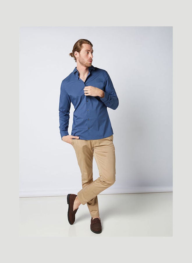 Olymp - Plain Basic Collared Neck Shirt Dark-Blue - Image 1