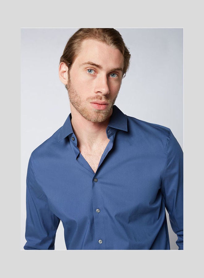 Olymp - Plain Basic Collared Neck Shirt Dark-Blue - Image 1