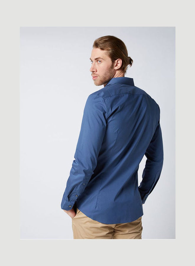 Olymp - Plain Basic Collared Neck Shirt Dark-Blue - Image 1