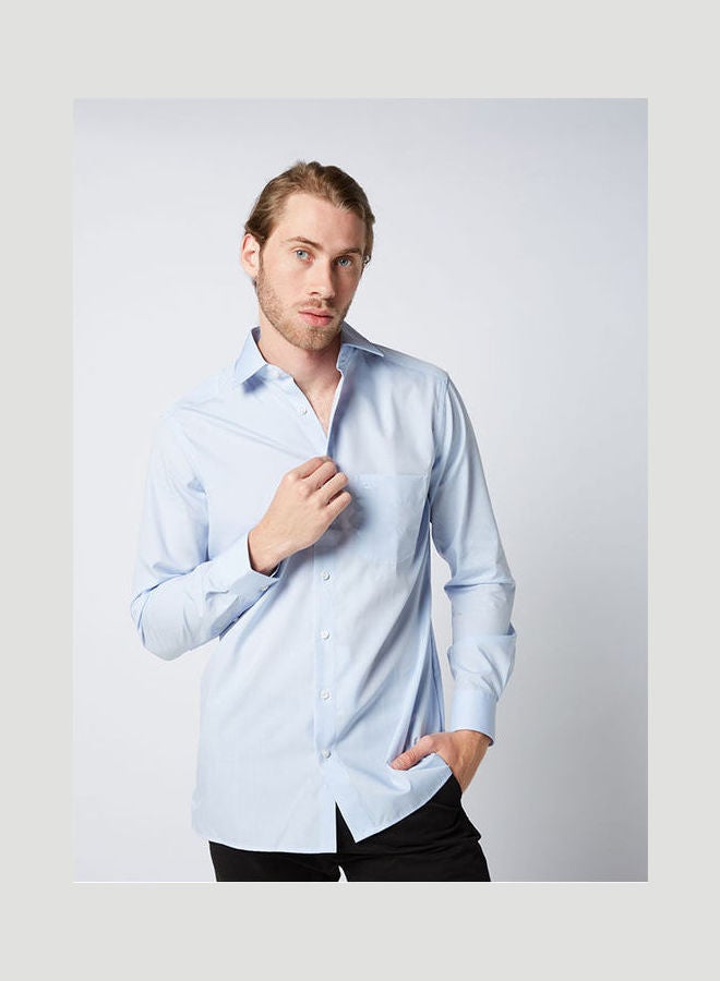 Plain Basic Collared Neck Shirt Sky-Blue - v1652802111/N53300144V_1