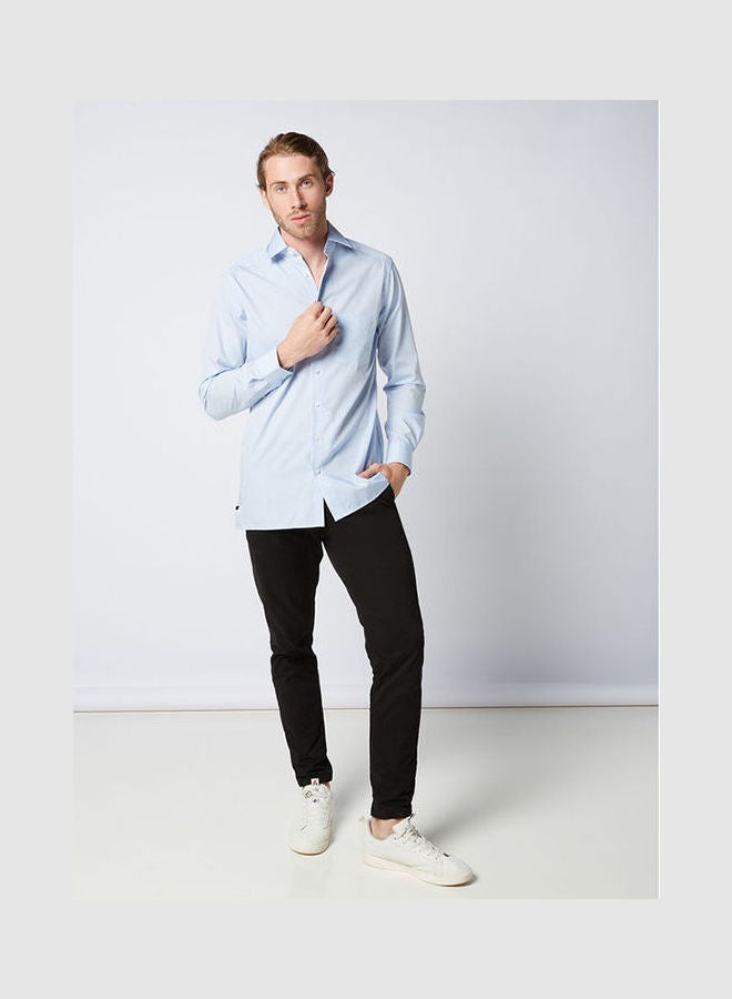 Plain Basic Collared Neck Shirt Sky-Blue - v1652802111/N53300144V_2