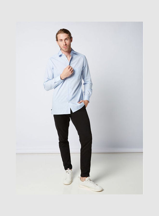 أوليمب Plain Basic Collared Neck Shirt Sky-Blue  - Image 2