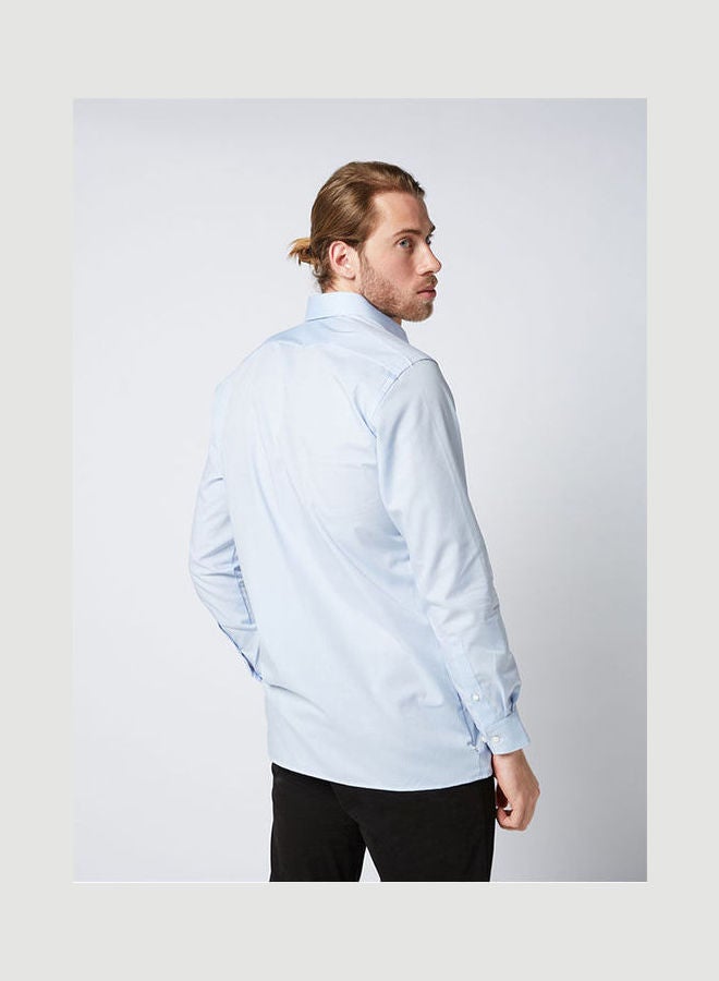 أوليمب Plain Basic Collared Neck Shirt Sky-Blue  - Image 4