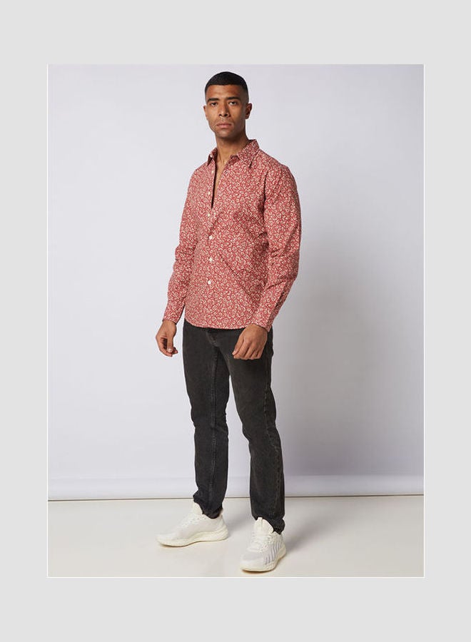 Replay - Floral Collared Neck Shirt Red - Image 1