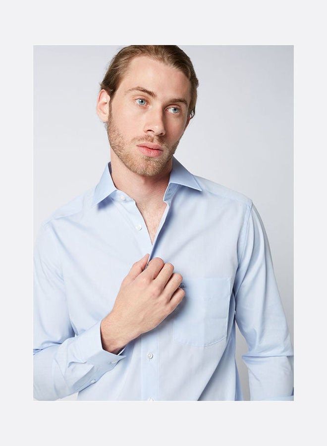 أوليمب Plain Basic Collared Neck Shirt Sky-Blue  - Image 3